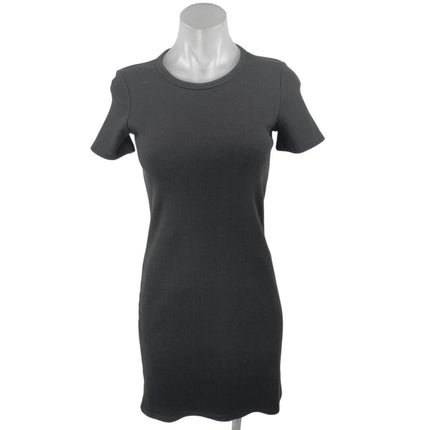 Aritzia Wilfred Free Black Short Sleeve Ribbed Knit Sweater Mini Bodycon Dress S