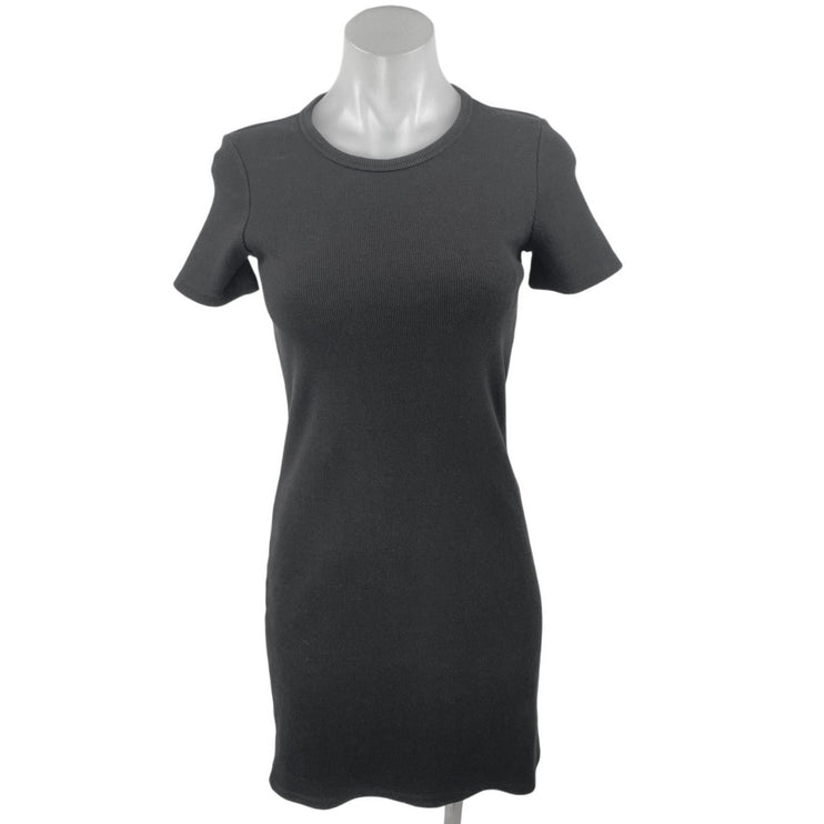 Aritzia Wilfred Free Black Short Sleeve Ribbed Knit Sweater Mini Bodycon Dress S
