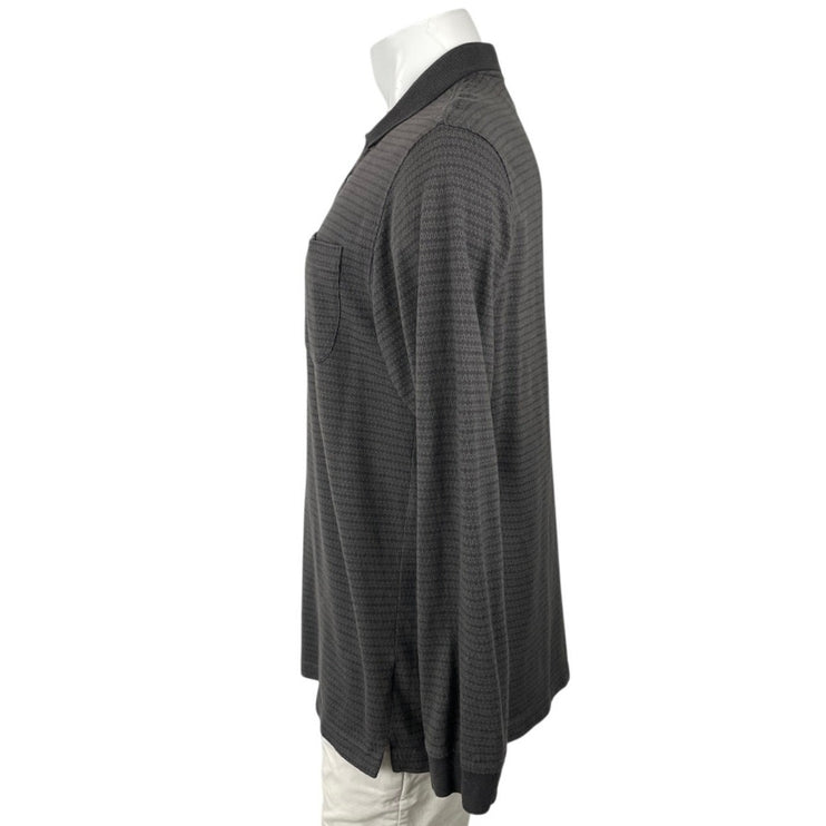 Van Heusen Men's Dark Gray Knit Pocket Golf Long Sleeve Polo Shirt Top Size L