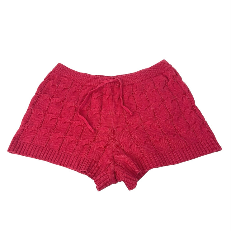 Anthropologie Pink Cable Knit Crochet Elastic Waist Drawstring Casual Shorts L