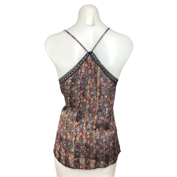 Joie Harriet Multicolor Silk Floral Lace Trim Racer Back Spaghetti Tank Top Sz M