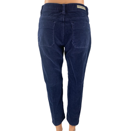 Kai-aakmann WomenNavy Blue Corduroy Mid Rise Straight Leg Trousers Pants Size S