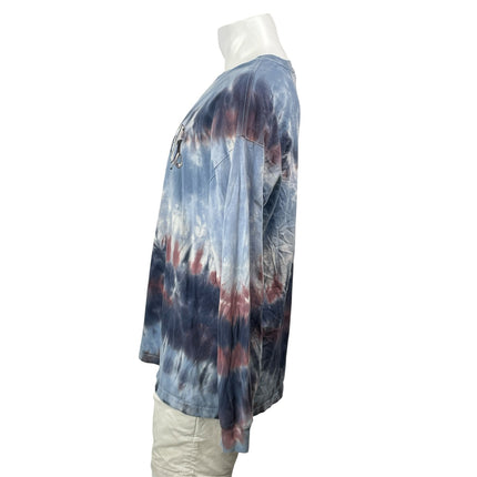 Teddy Fresh Men's Blue Tie Dye Long Sleeve Graphic Crew T Shirt Tee Top Size L