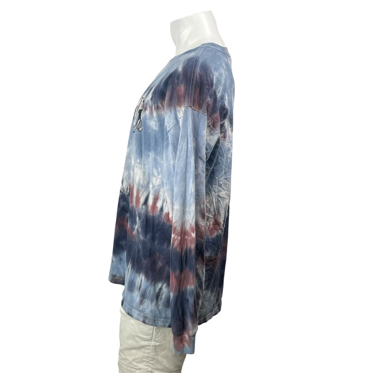 Teddy Fresh Men's Blue Tie Dye Long Sleeve Graphic Crew T Shirt Tee Top Size L