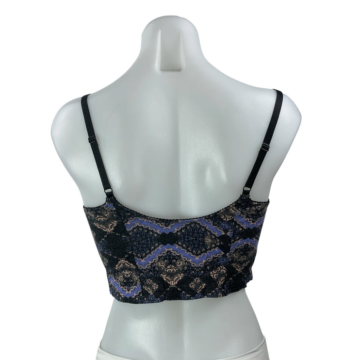 Free People Purple Black Sleeveless Cami Camisole Geometric Crop Tank Top S/P