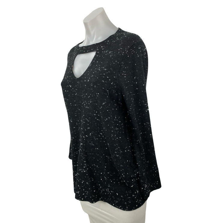 Ann Taylor LOFT Women's Black Speckled Long Bell Sleeve Cutout Sweater Top MP