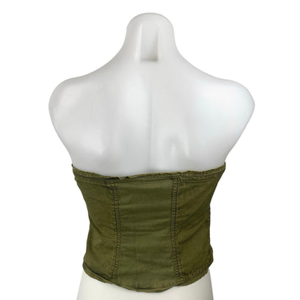 Free People Just A Minute Women's Green Zip Sleeveless Tube Bandeau Crop Top S