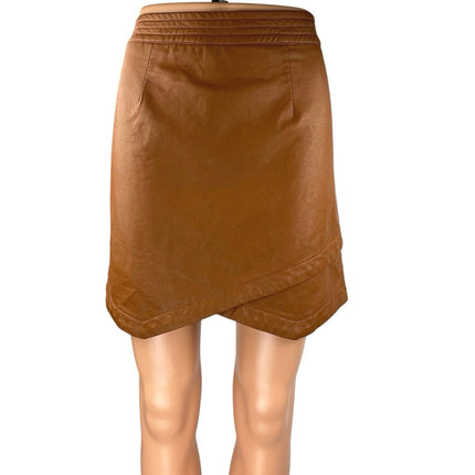 Altar'd State Women's Brown Faux Vegan Leather Asymmetric Mini A-Line Skirt Sz M