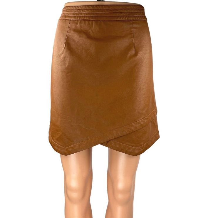 Altar'd State Women's Brown Faux Vegan Leather Asymmetric Mini A-Line Skirt Sz M