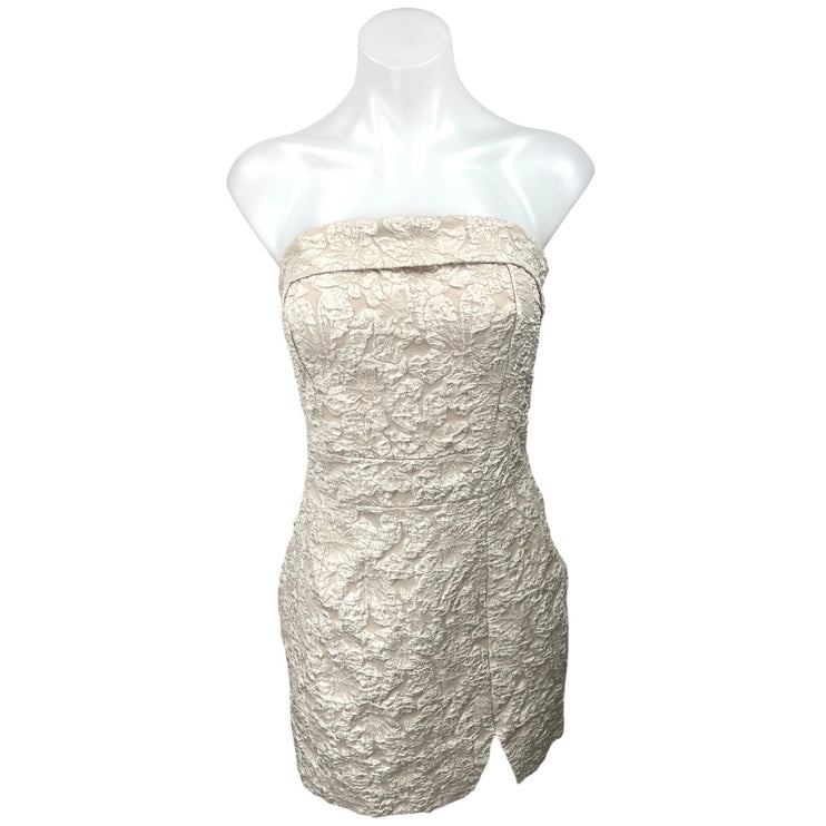Shein Beige Floral Textured Strapless Cutout Smocked Mini Bodycon Dress Size M
