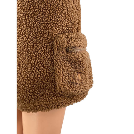 Champion Women's Brown Teddy Sherpa Fuzzy High Waisted Cargo Shorts Size XS