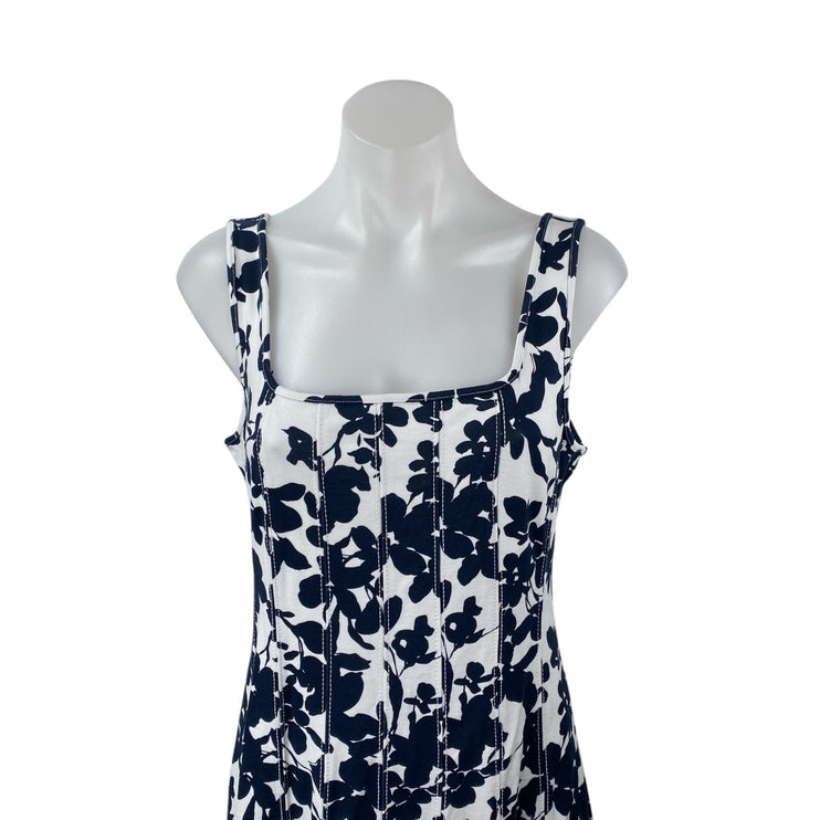 Ann Taylor LOFT Navy Floral Square Neck Sleeveless Midi A-Line Tank Dress Size 6