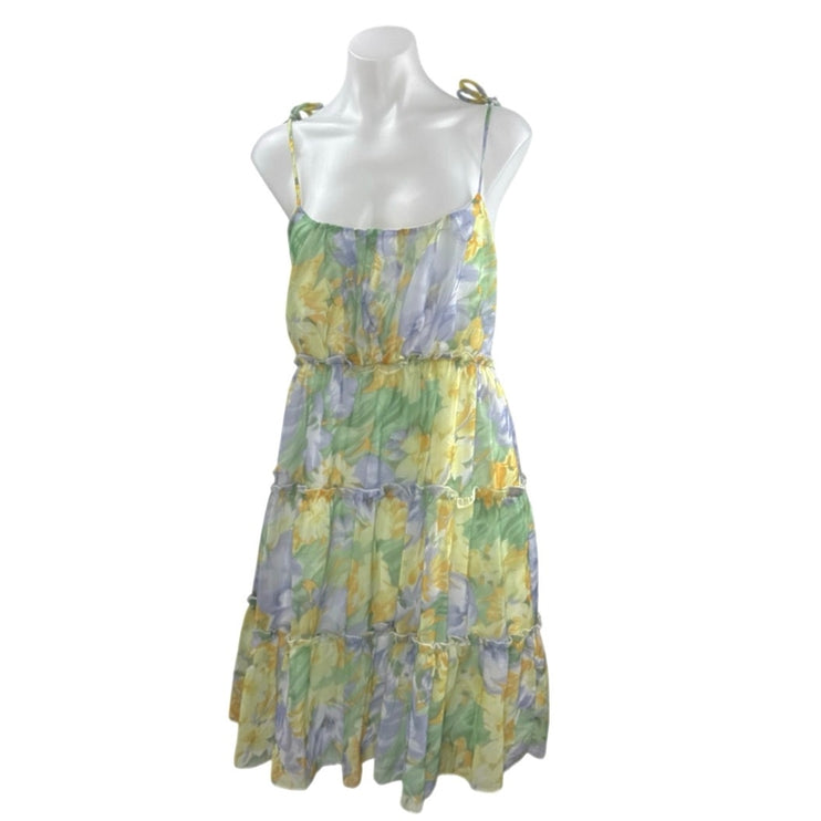 Women's Multicolor Floral Ruffled Tiered Mini Cami Tank Flare A-Line Dress Sz S