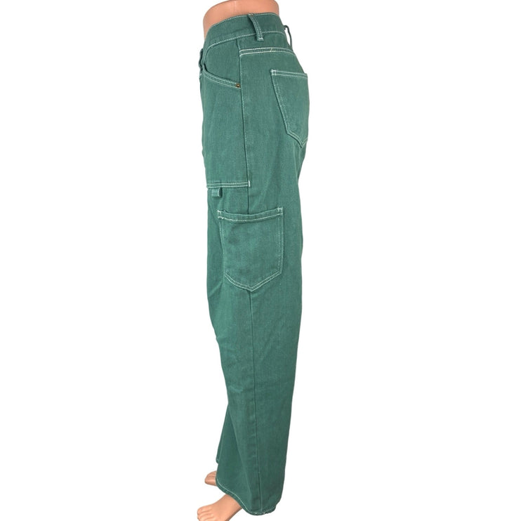 Lioness Miami Vice Green Wide Leg High Rise Baggy Oversized Cargo Denim Jeans XS