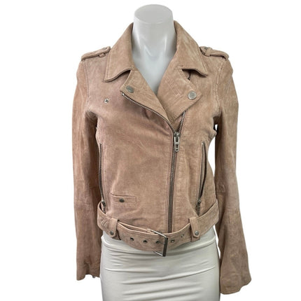 BlankNYC Women's Beige 100% Leather Suede Zip Cropped Biker Moto Jacket Size S