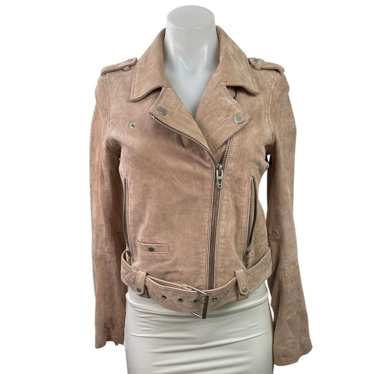 BlankNYC Women's Beige 100% Leather Suede Zip Cropped Biker Moto Jacket Size S