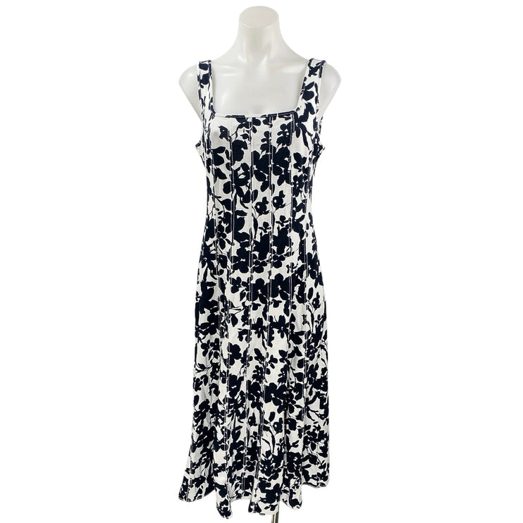 Ann Taylor LOFT Navy Floral Square Neck Sleeveless Midi A-Line Tank Dress Size 6