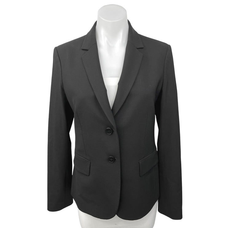 Theory Black Wool Two Button Notch Collar Long Sleeve Blazer Coat Jacket Size 6