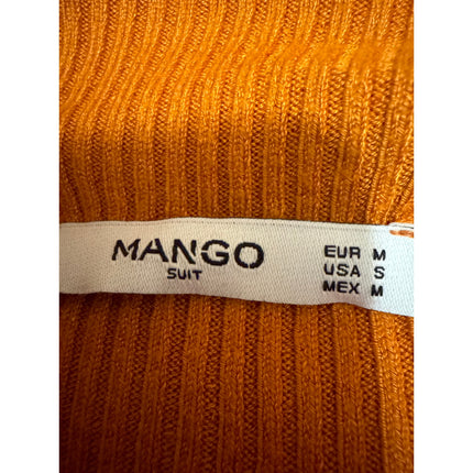 MNG Mango Women's Orange Ribbed Knit Long Sleeve Mock Neck Sweater Top Size M