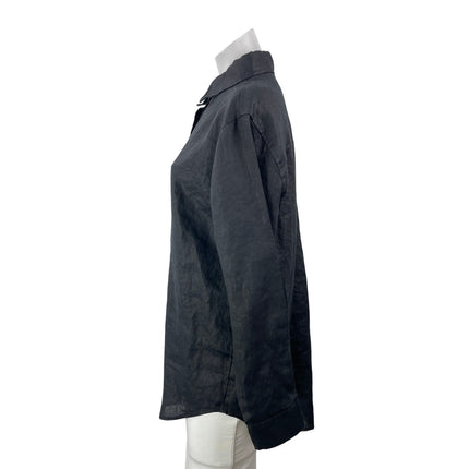 Aritzia Little Moon 100% Linen Womens Black Long Sleeves Button Down Shirt Top S