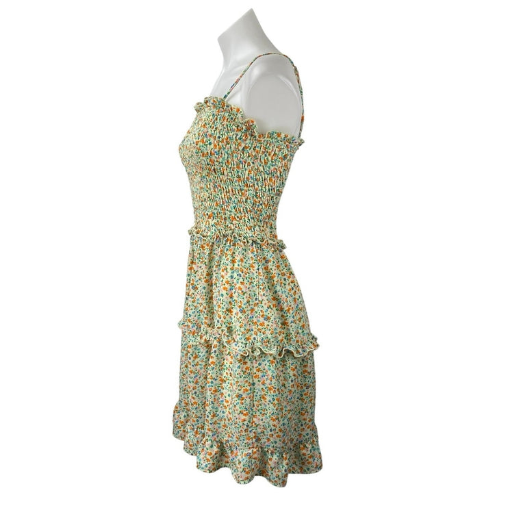 Jessica Simpson Green Smocked Sleeveless Ruffle Tiered Cami Mini Dress Size M
