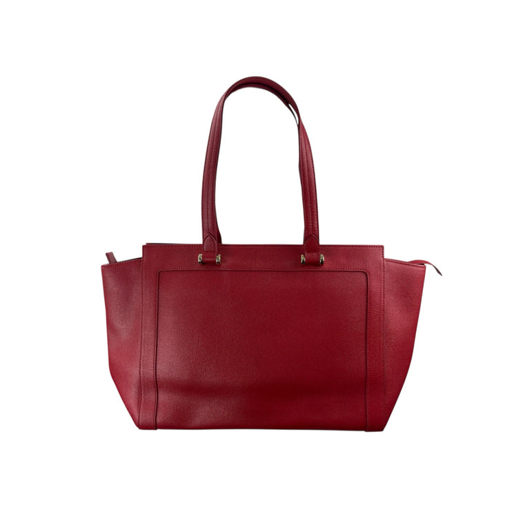Furla Ginevra Red Gold Accent Saffiano Leather Travel Large Tote Bag Handbag