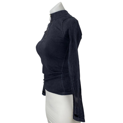 Free People Women's Black 1/4 Zip Long Sleeve High Neck Slim Sweater Top Size XS