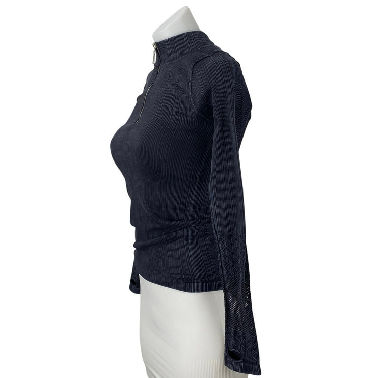 Free People Women's Black 1/4 Zip Long Sleeve High Neck Slim Sweater Top Size XS