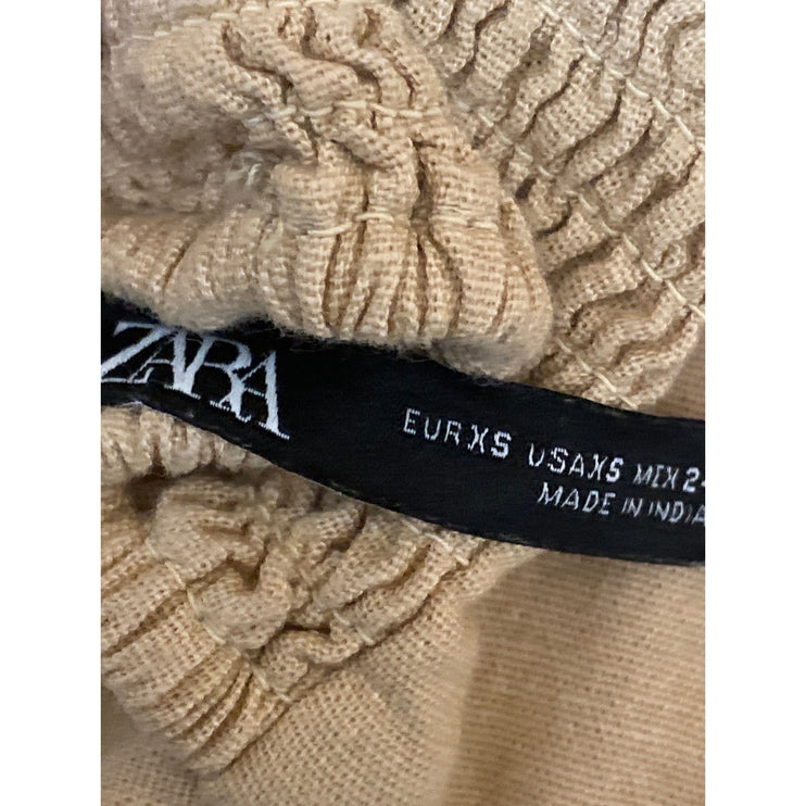 Zara Tan Linen Textured 3D Flower Floral Strapless Bandeau Tube Crop Top Size XS