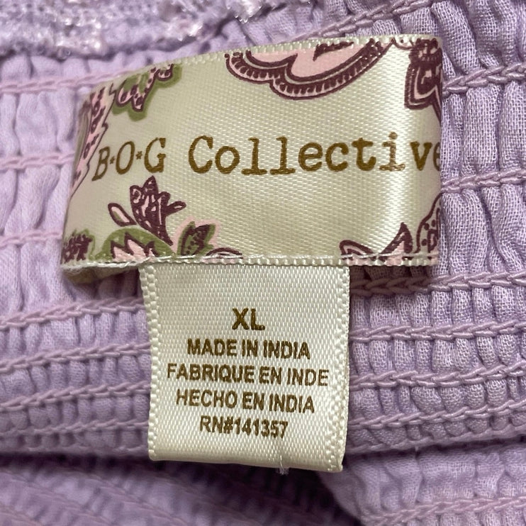 B.O.G Collective Purple Smocked Long Sleeve Square Neck Tiered A Line Dress XL