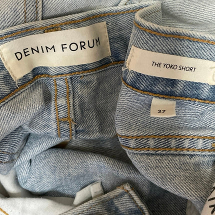 Aritzia Denim Forum The Yoko Blue High Rise Distressed Cut Off Jean Shorts 27