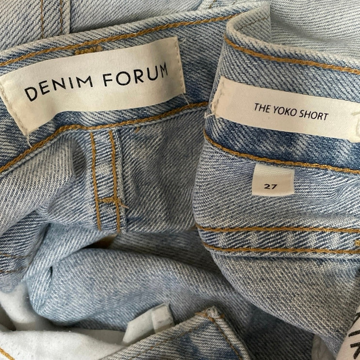 Aritzia Denim Forum The Yoko Blue High Rise Distressed Cut Off Jean Shorts 27
