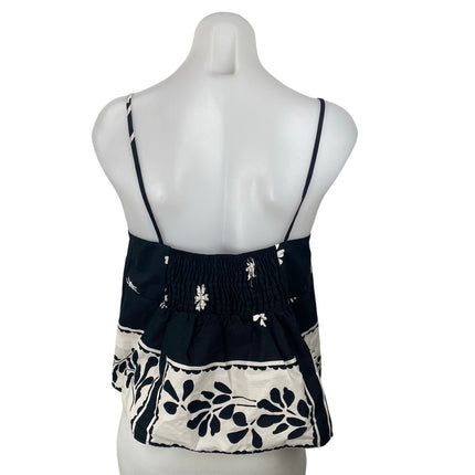 NEW Zara Womens Black Floral Smocked Sleeveless Flare Peplum Camisole Tank Top M