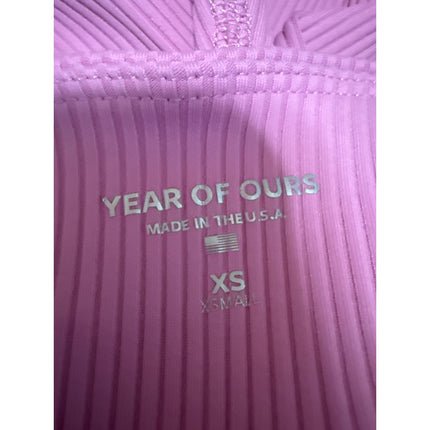 Year Of Ours Pink Rib Knit Mid Rise Skinny Activewear Fitness Leggings Pants XS