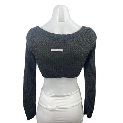 Sweet Chilling Gray Knit Long Sleeve Button Down Cardigan Crop Sweater Top Sz XS