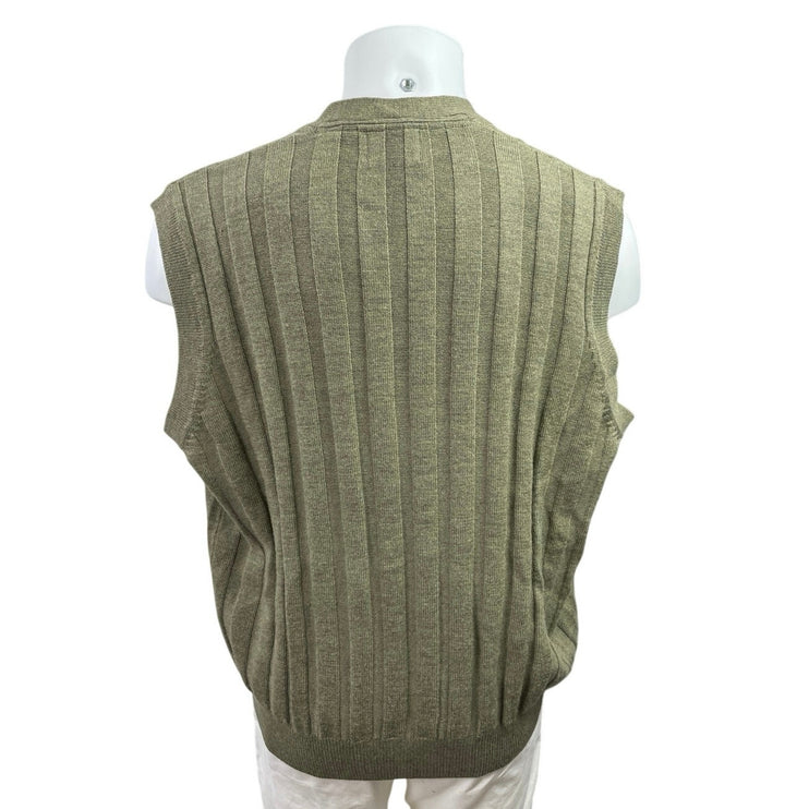 Viyella 100% Merino Wool Green Cable Knit Button Down Cardigan Vest Tank Top XL