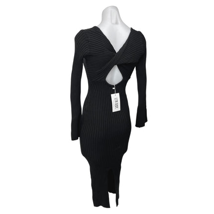 NEW 12TH Tribe Black Rib Knit Cutout Long Sleeve Midi Bodycon Sweater Dress XS