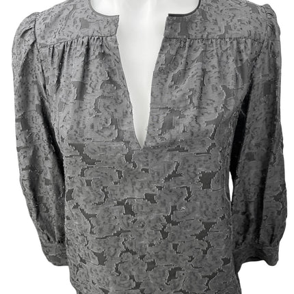 Elizabeth and James Dark Gray Silk Long Sleeve V Neck Mini Shift Dress Size 0