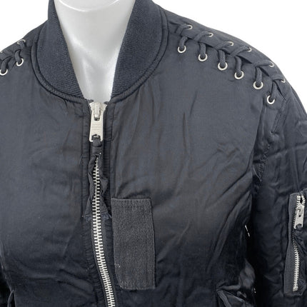 AllSaints Bree Women's Black Laced Up Full Zip Long Sleeve Bomber Coat Jacket M