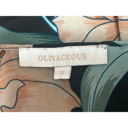 Olivaceous Women's Black Multicolor Floral Short Sleeve Crop Wrap Blouse Top S