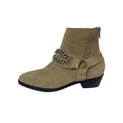 ASOS Beige Leather Suede Chain Pointed Toe Block Heel Ankle Chelsea Boots Size 7