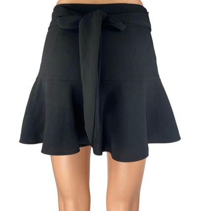 Zara Black Ruffle Zip Tie Waist Mini Tennis Golf A-Line Flared Skirt Skort Sz XS
