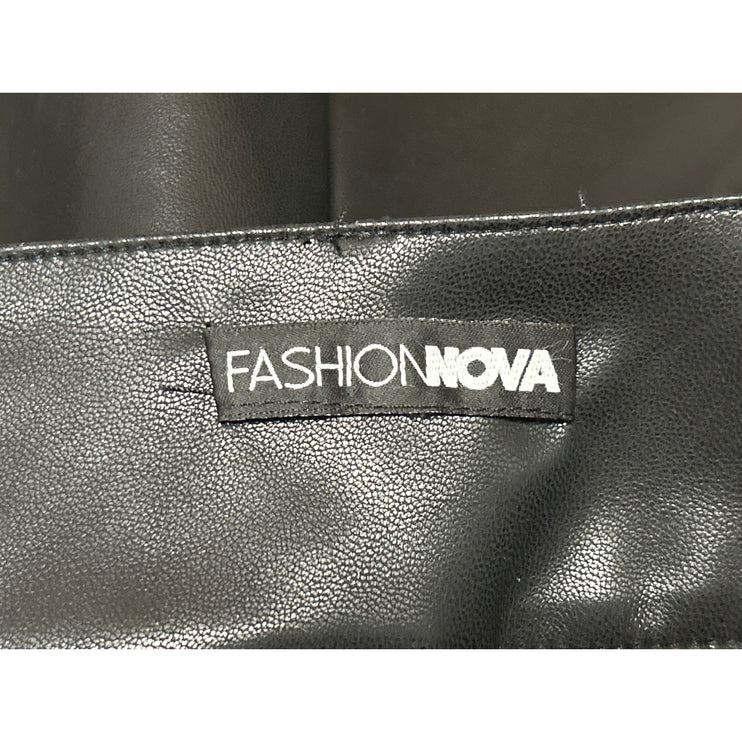 Fashion Nova Black Faux Vegan Leather Studded Ring Mini High Waist Shorts Size S