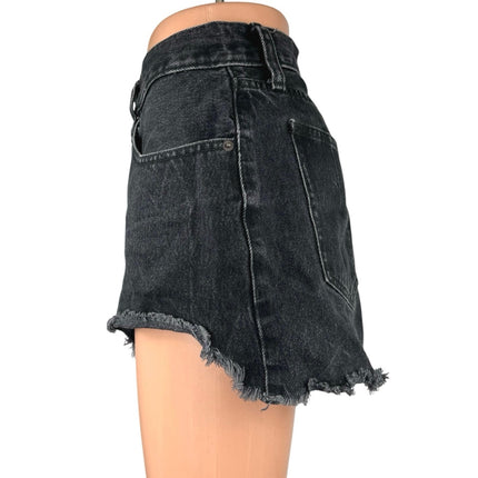 Abercrombie & Fitch Black Mid Rise Frayed Raw Hem Boyfriend Denim Jeans Shorts 8