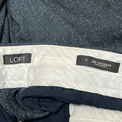 LOFT Julie Women's Blue Gray High Rise Belted Wide Leg Trouser Dress Pants Sz 4