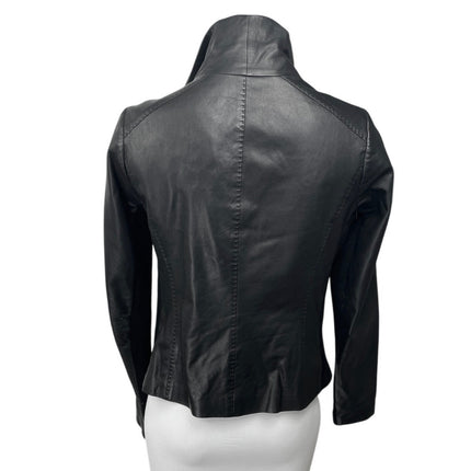 Vince Women's Black 100% Leather Long Sleeve Zip Up Motorcycle Jacket Size M