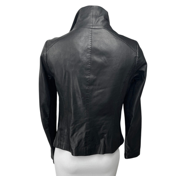 Vince Women's Black 100% Leather Long Sleeve Zip Up Motorcycle Jacket Size M