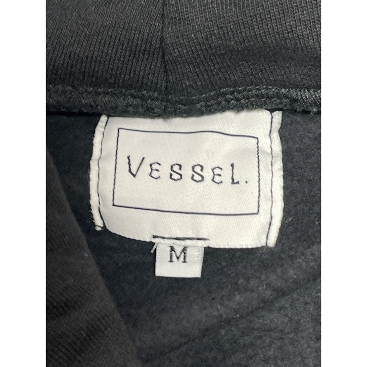 Vessel Unisex Black Embroidered Patchwork Long Sleeve Hoodie Sweatshirt Top Sz M