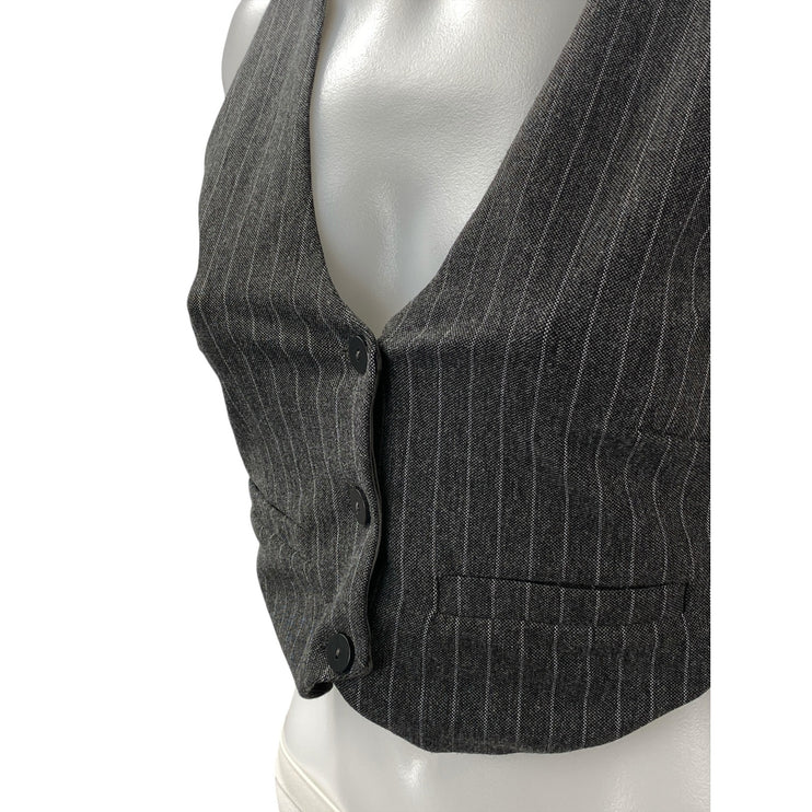 Stradivarius Women's Gray Pinstriped V Neck Button Down Vest Crop Top Size M