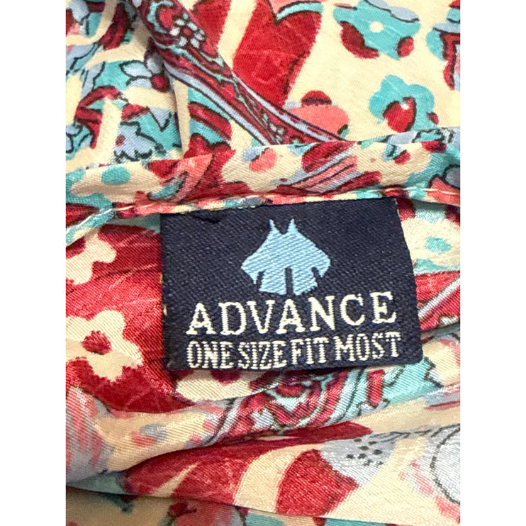 Advance Red Silk Floral V Neck Boho Sleeveless Cami Tank A Line Maxi Dress OS